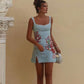 Blue suspender waist A-line slim short skirt homecoming dress R3303