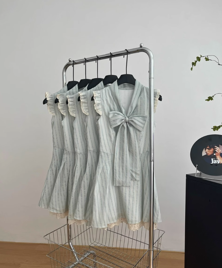 Pure desire sweet girl lace dress light blue flying sleeve design R2100