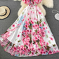 2025 new style ruffled one-shoulder printed two-way long skirt high waist slimming super fairy big swing dress R0352