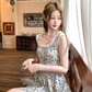 Square neck waist floral suspender dress for women summer French style temperament skirt R4696