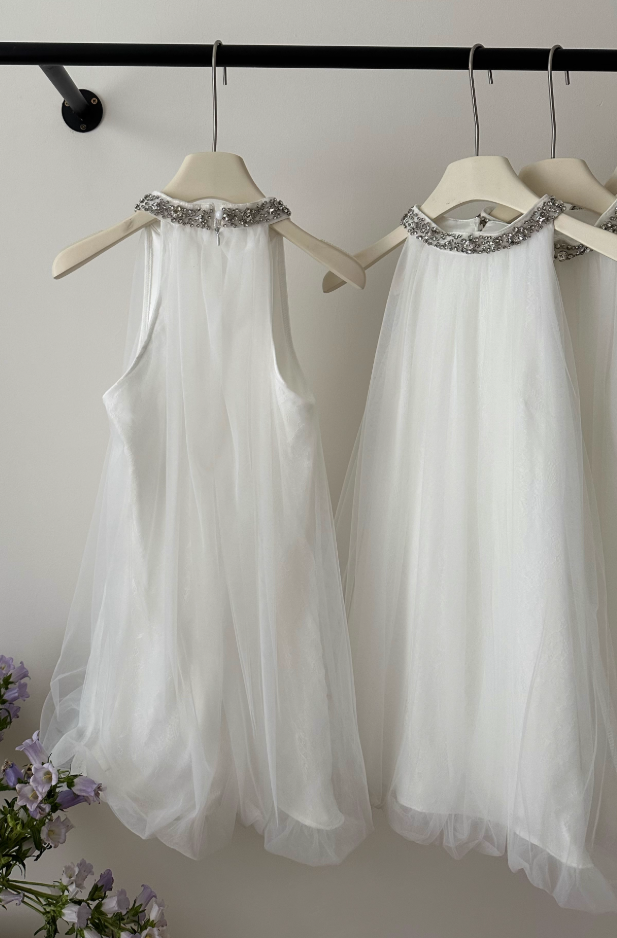 Elegant atmosphere diamond-studded halter neck sling mesh sleeveless short dress R2118