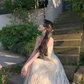 Romantic holiday style suspender dress summer hollow white lace temperament long skirt R4423