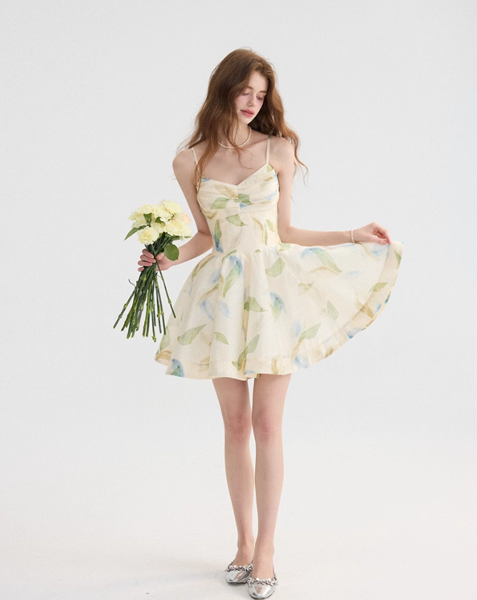 Floral suspender dress summer wear short skirt R2695