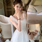 White tulle polka dot halter dress for women's summer French dress R4785