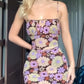 Purple floral suspenders waist slimming hip skirt homecoming dress R3169