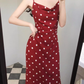 Retro mid-length polka dot dress French style holiday style sexy slim suspender skirt R1495