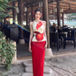 Backless halter neck top 2025 hip-wrapped holiday maxi skirt suit R1397