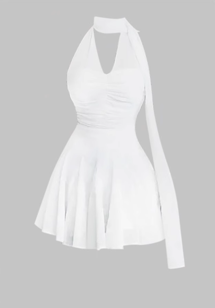 French pure desire style V-neck halter dress 2025 temperament waist A-line short skirt R1114