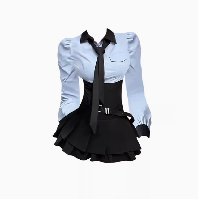 College style shirt women 2025 large size design high waist skirt suit R1038