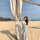 Blue V-neck hollow sleeveless halter dress waist banquet dress R0562