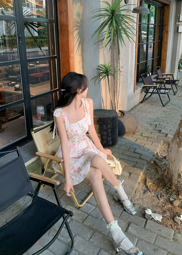 French sweet floral suspender skirt for women summer small fresh waist slimming short skirt R4336