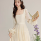 Temperament gentle style apricot long-sleeved dress spring new slim skirt R1901