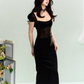 French elegant waist square neck splicing dress summer simple midi dress R3330