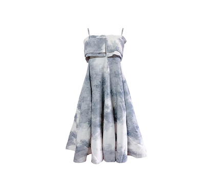 Misty Jiangnan ink-dyed wrap dress high-end dress one-shoulder suspender dress R0114