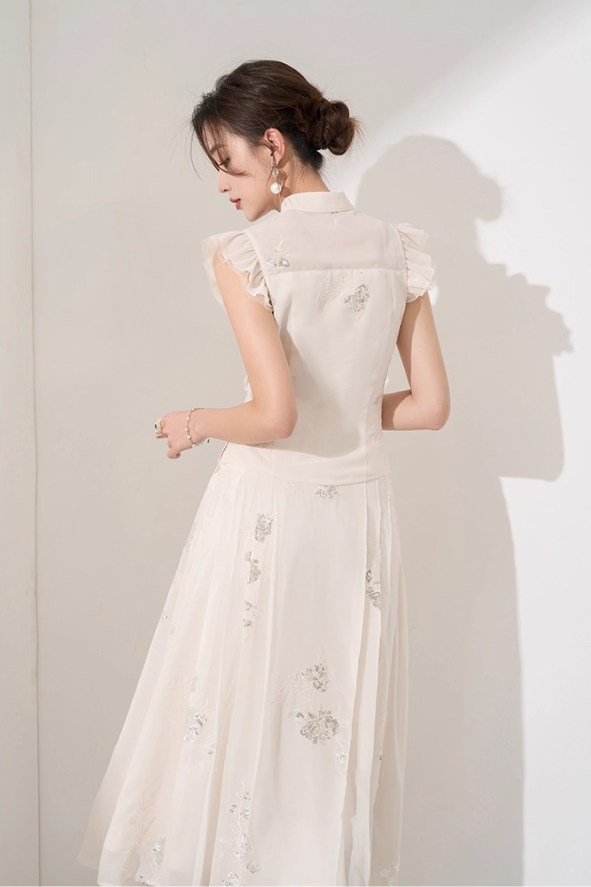 Chic and beautiful suit skirt summer new Chinese style top skirt high-end temperament two-piece suit R4294