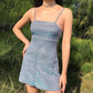 Gray blue sequined suspenders waist slimming A-line short skirt homecoming dress R3292