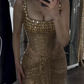 Sexy Gold Mermaid Long Evening Dresses Beaded Prom Gown     S6953