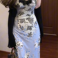 Oil painting floral suspender dress beautiful waist A-line long skirt R0606