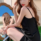 High-grade satin sexy V-neck dress 2025 new French slit irregular suspender skirt R1554