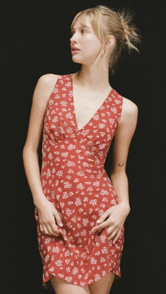 Dress short niche retro saffron V-neck sleeveless backless suspender long dress R2904