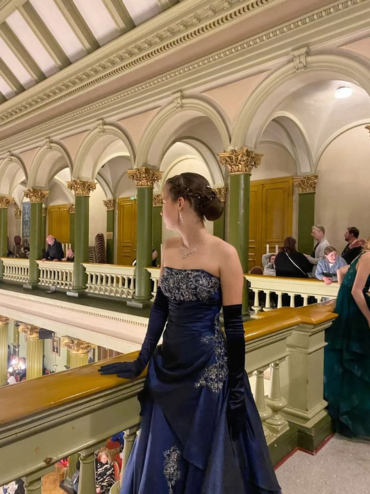 Silky Embroidered Women's Prom Gown Navy Waist Fitted Maxi Evening Dress Birthday Dress — Fall Outfit 2026 New  RS3347