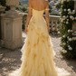 Stunning Frilled Embroidered Prom Gown Pastel Yellow Women's Corset Maxi Birthday Dress — Fall Outfit 2026 New RS3091