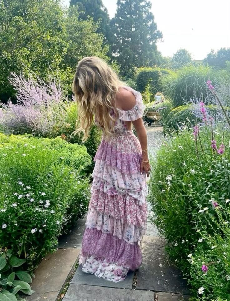 Flowy Ruffled Floral Women's Prom Gown Lavender Corset Maxi Casual Dress — Fall Outfit 2026 New RS3136