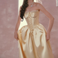 Silky Satin Embroidered Prom Gown Pastel Yellow Women's Maxi Birthday Dress Evening Dress RS2977