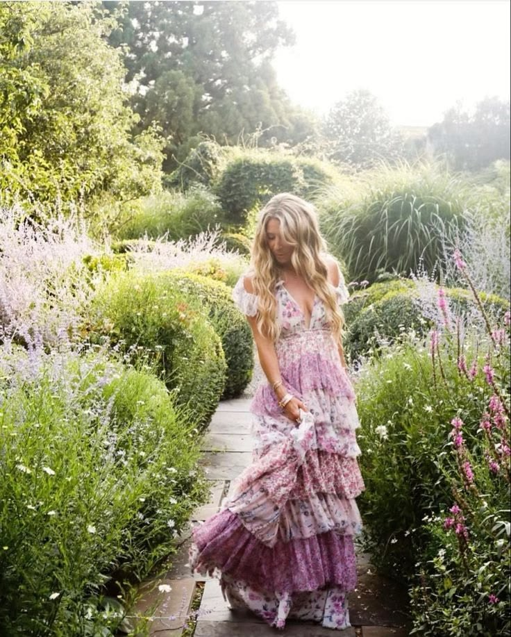 Flowy Ruffled Floral Women's Prom Gown Lavender Corset Maxi Casual Dress — Fall Outfit 2026 New RS3136