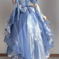 Charming Tulle Bow Decor Women's Prom Gown Blue Waist Fitted Maxi Evening Dress Birthday Dress — Fall Outfit 2026 New  RS3269