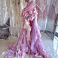 Purple halter neck, slim waist, three-dimensional flower sexy short skirt with trailing skirt, prom dress R5317