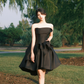 Black elegant satin waist slim fit simple skirt short skirt homecoming dress R4175