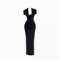 New Chinese style deep V flower dress 2025 Royal sister hip slit long skirt R1148