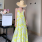 Cold style suspender dress women's printed backless travel beach dress holiday super fairy long dress R0182