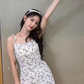 The same style as the stars, the petite and elegant girl's floral suspender dress R2923
