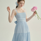 French style dress blue suspender skirt seaside wear long skirt holiday small skirt female R3564