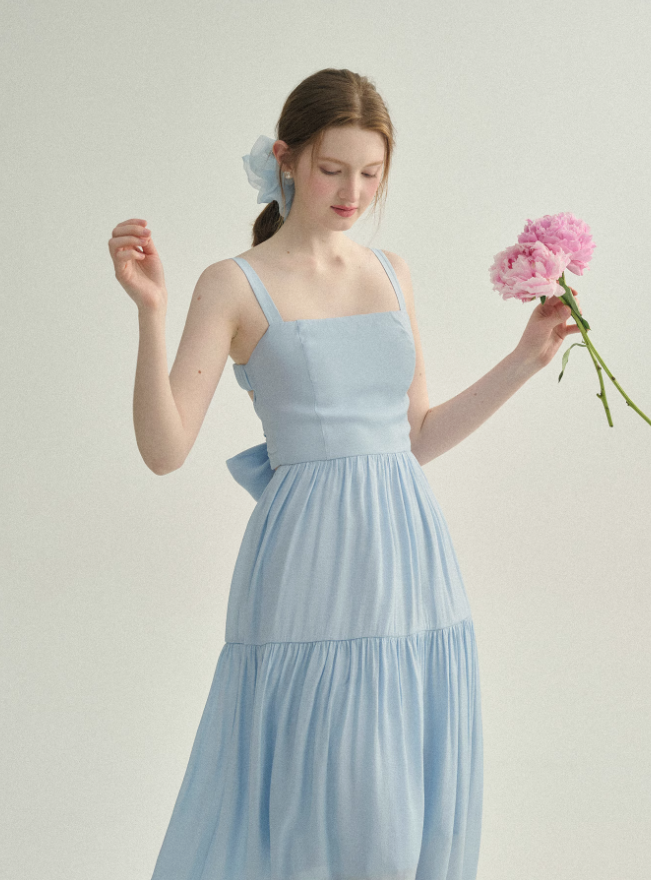 French style dress blue suspender skirt seaside wear long skirt holiday small skirt female R3564