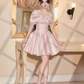 French one-shoulder pink satin banquet birthday party short slim dress dress homecoming dress R2969