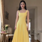 Yellow suspender slim long A-line dress homecoming dress R2480