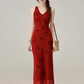 French retro V-neck red vest dress summer waist slimming skirt R1923