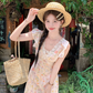 Lace V-neck floral suspender dress for women summer French retro temperament skirt R4782