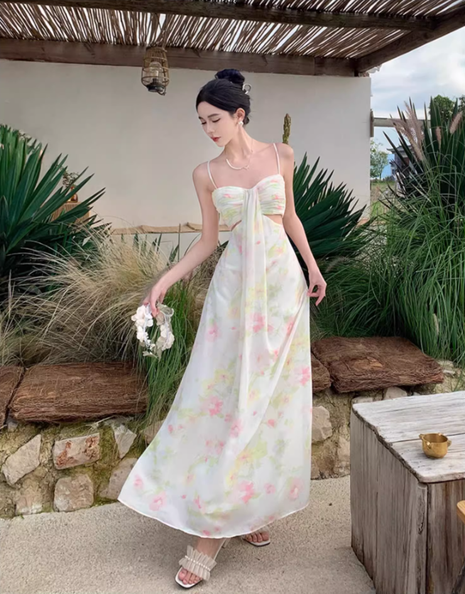 Beautiful skirt for taking photos at the beach, French style floral suspender dress, holiday beach skirt R1598