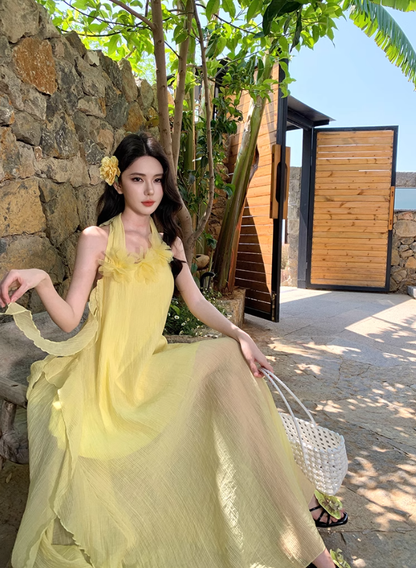 Women's ruffled halter neck dress gentle temperament atmosphere small skirt R0814