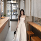 French style white suspender dress with swaying collar and satin temperament slim dress R1539