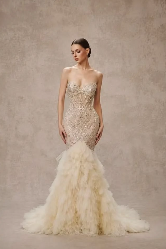 Mermaid Tweed Bodycon Prom Gown , High End Women's Maxi Evening Dress Ball Gown RS2396