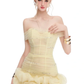 Light yellow one-shoulder slim-fitting hip-hugging miniskirt homecoming dress R4373