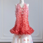 Pink gradient halter neck top and white tulle skirt set for a prom dress R8275