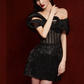 Black tube top waist slim fit three-dimensional design skirt short skirt homecoming dress R4734