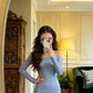 Light blue off-the-shoulder fitted waist slim hip body mermaid skirt elegant ball gown R8607