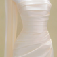 Apricot Strapless Waist Slim Pleated Satin Maxi Bridal Dress R5762